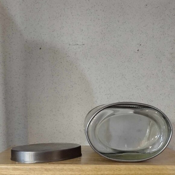 56 oz Airtight Oval Brushed Steel Wrapped Palladium Glass Canister with Window - Picture 3 of 3